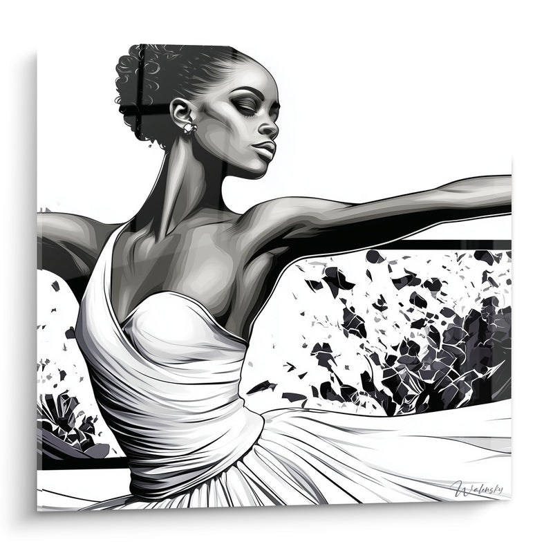 Tableau Danseuse noire et blanche au voile - Grâce suspendue - Edition Danseuse abstrait