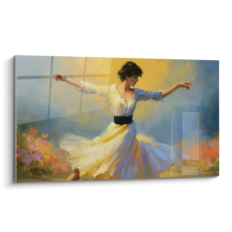 Tableau Danseuse en robe blanche et jaune - Instant de liberté - Edition Danseuse abstrait