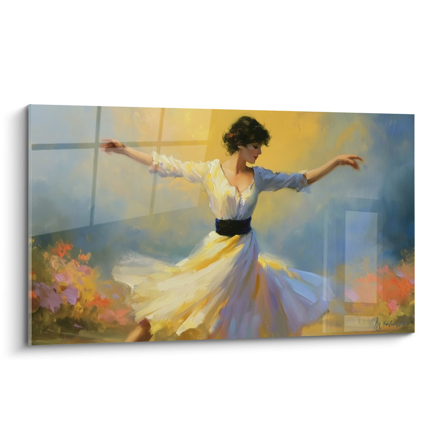 Tableau Danseuse en robe blanche et jaune - Instant de liberté - Edition Danseuse abstrait