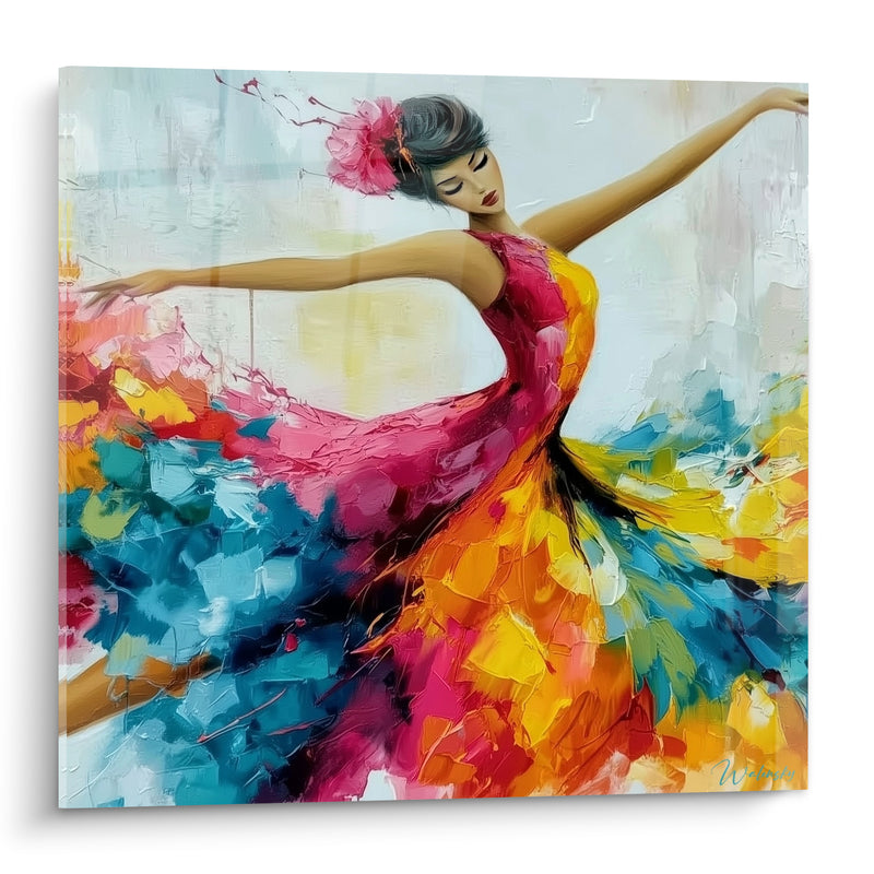 Tableau Danseuse en robe rose et bleu - Tourbillon flamboyant - Edition Danseuse abstrait