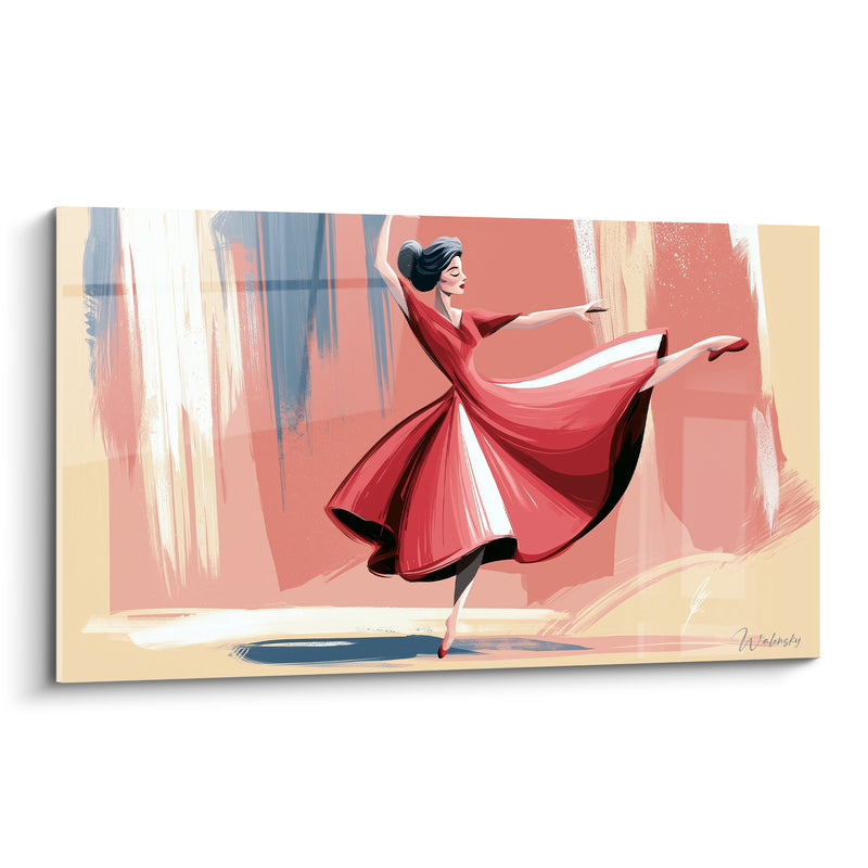 Tableau Danseuse robe rouge et blanche aux escarpins rouges - Chignon brun sombre - Edition Danseuse abstrait