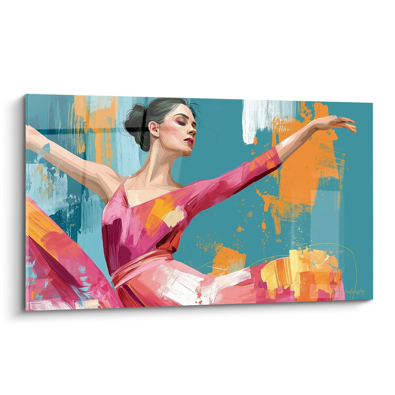 Tableau Danseuse robe rose et turquoise ceinture nouée - Chignon bas serré - Edition Danseuse abstrait