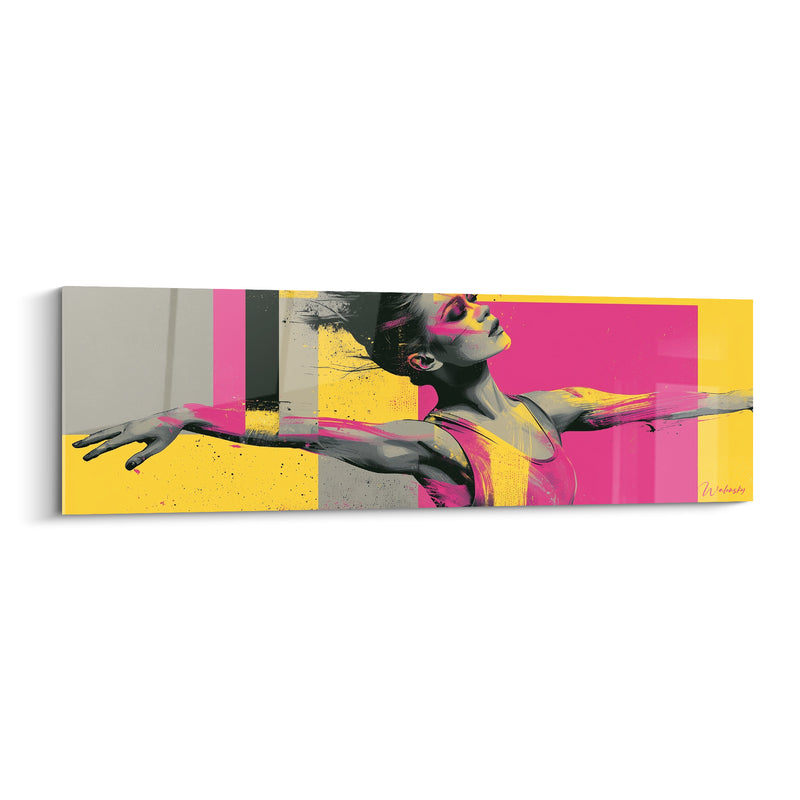 Tableau Danseuse rose et jaune bras étirés horizontalement - Visage renversé en arrière - Edition Danseuse abstrait