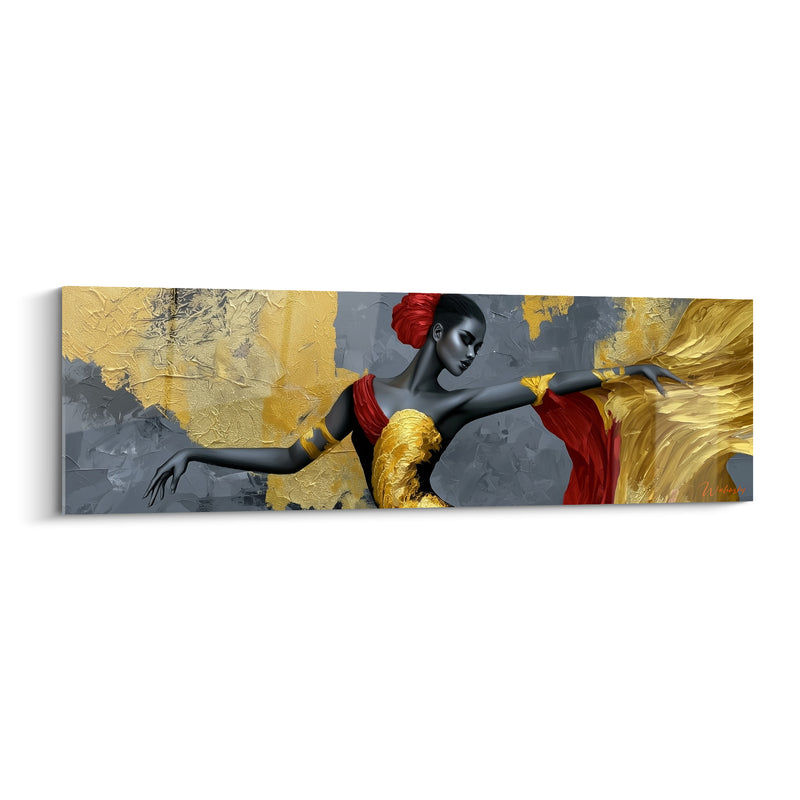 Tableau Danseuse robe rouge et dorée bras tendu - Turban noué écarlate - Edition Danseuse abstrait