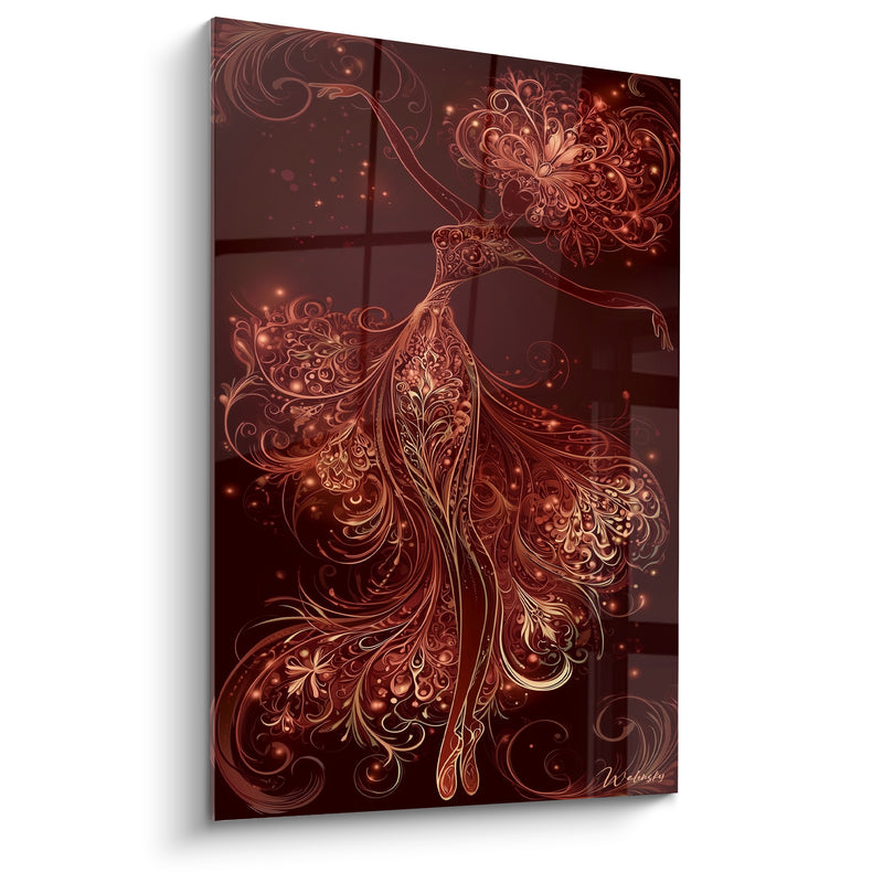 Tableau Danseuse ornementale rouge et dorée - Envol incandescent - Edition Danseuse abstrait