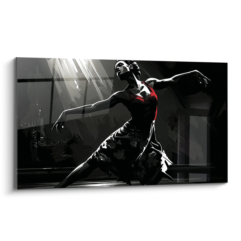 Tableau Danseuse noire et rouge au studio miroité - Rayons de lumière - Edition Danseuse abstrait