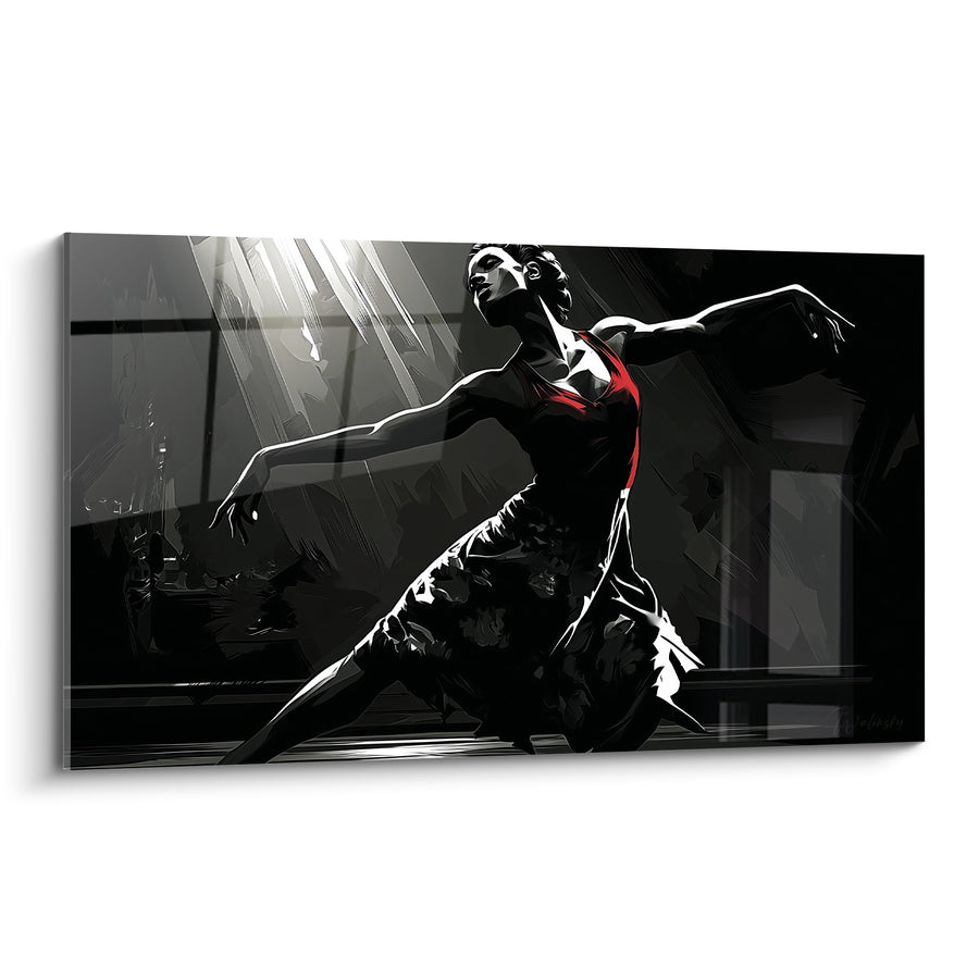 Tableau Danseuse noire et rouge au studio miroité - Rayons de lumière - Edition Danseuse abstrait