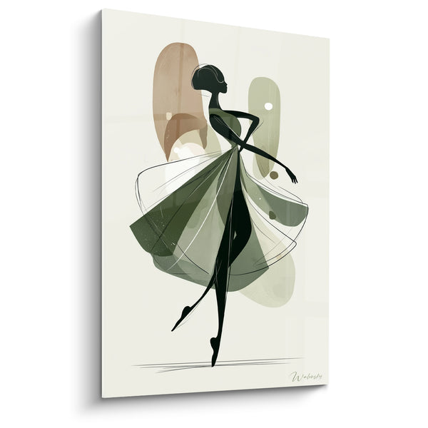 Black Ballerina Painting Flowing Skirt Olive Green and Beige - Pointe Silhouette - Abstract Ballerina Edition