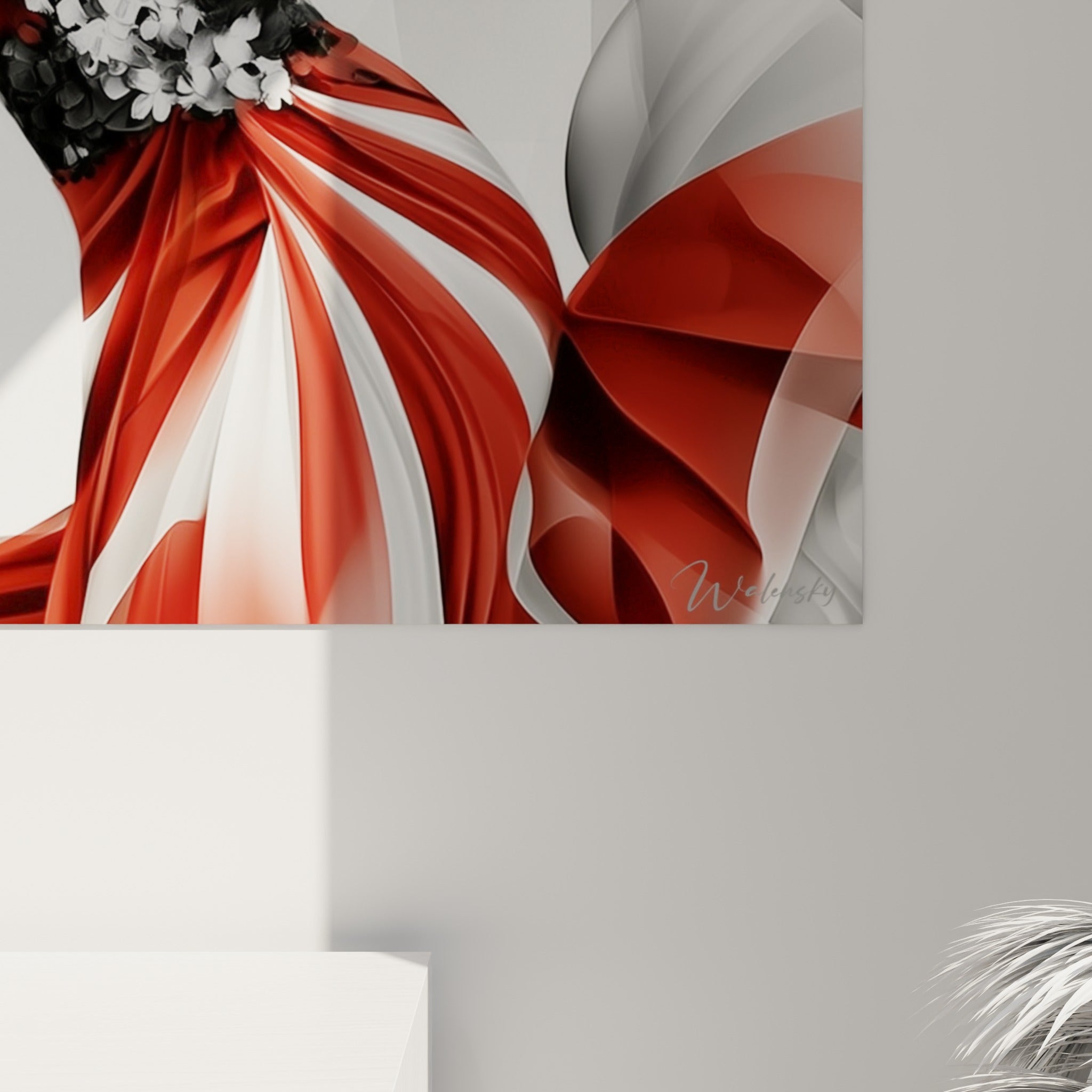 Empâtements et textures fines de la robe rouge et blanche de la danseuse abstrait vus de près