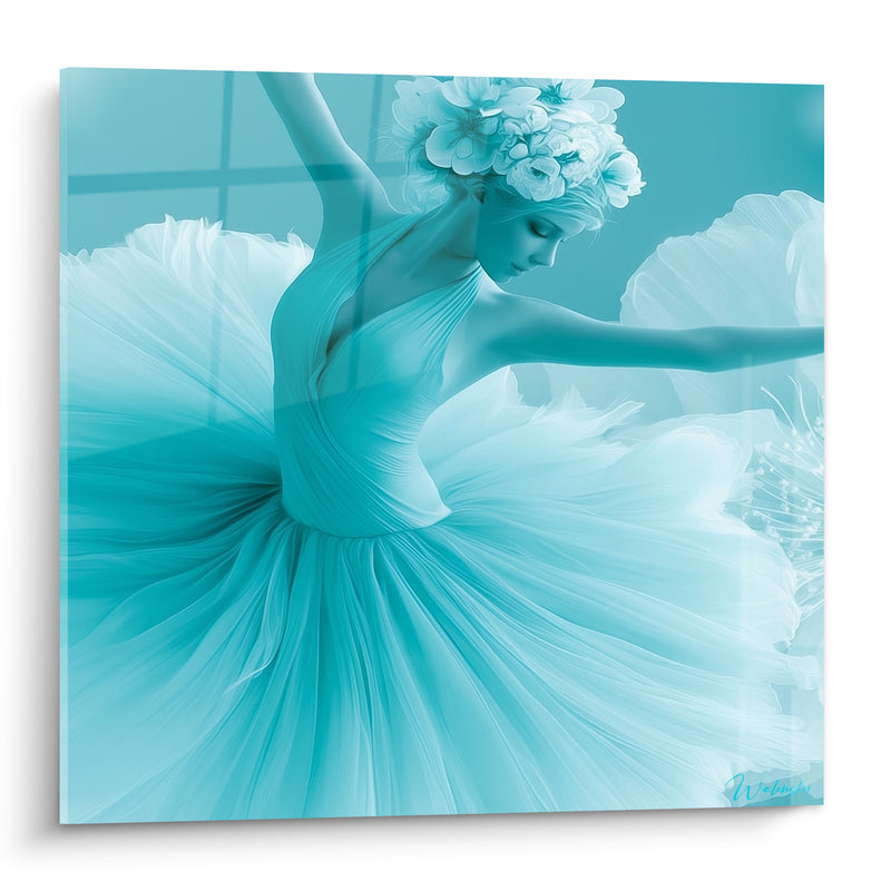 Tableau Danseuse tutu turquoise et fleurs blanches - Salut de scène - Edition Danseuse abstrait