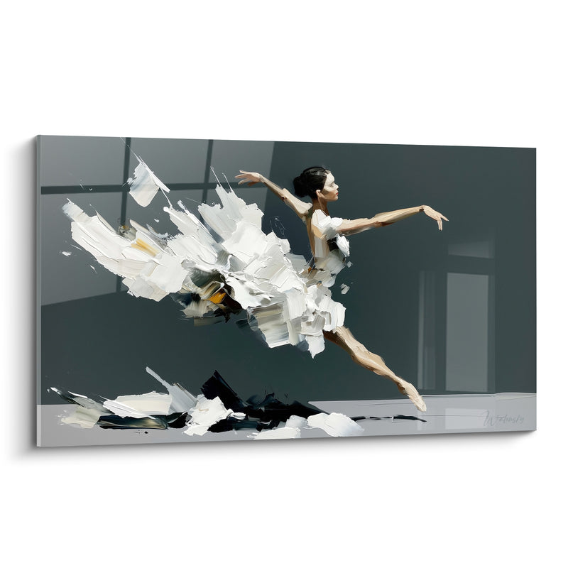 Tableau Ballerine tutu blanc envol texturé - Suspension aérienne - Edition Danseuse abstrait