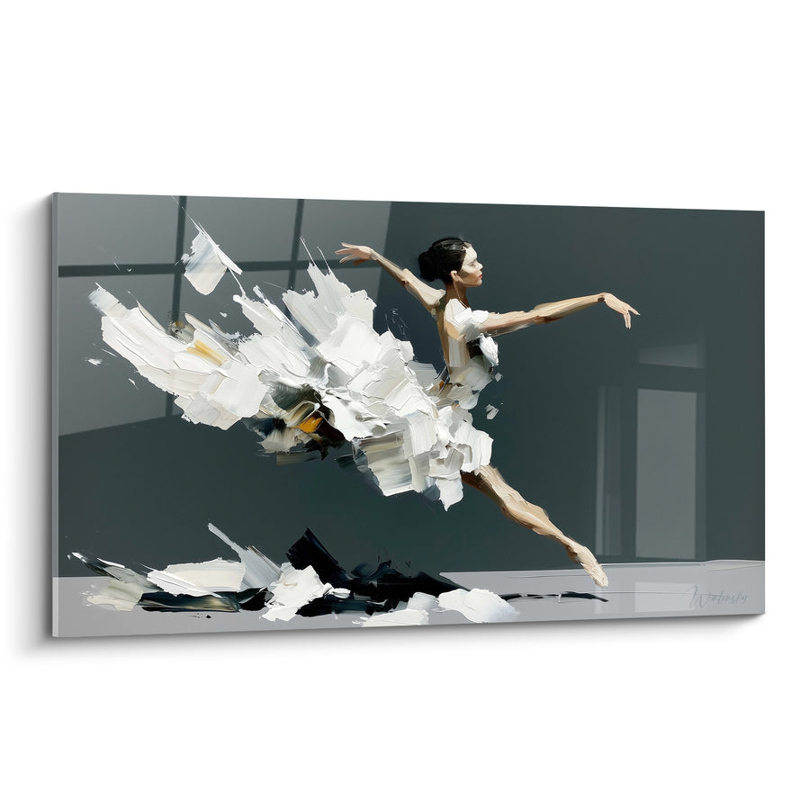Tableau Ballerine tutu blanc envol texturé - Suspension aérienne - Edition Danseuse abstrait