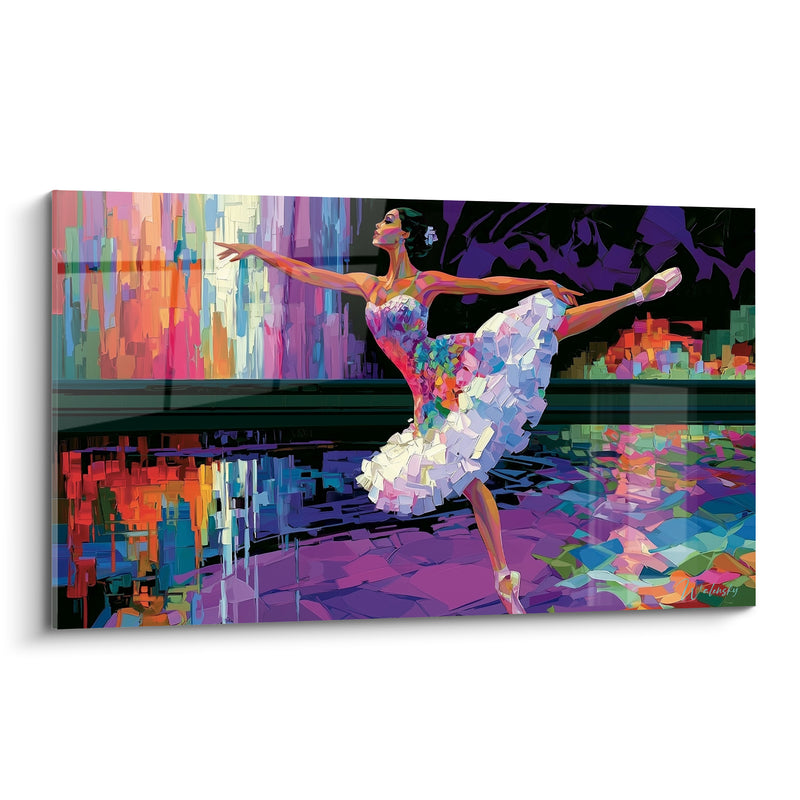 Tableau Danseuse tutu blanc et violet sol carrelé - Fleur dans les cheveux - Edition Danseuse abstrait