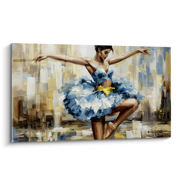 Painting Ballerina Tutu Blue and Yellow Belt Tied - Pointe Bent Folded - Abstract Ballerina Edition