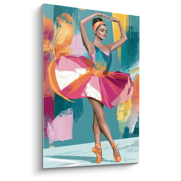 Painting Ballerina Tutu Fuchsia and Turquoise Headband Orange - Pointe Shoes Crossed on the Floor - Abstract Ballerina Edition