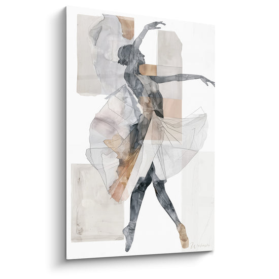 Tanzbild Aquarell Tänzerin grauer und beige Schleier transparent - Spitze kreuzt - Edition Tänzerin abstrakt