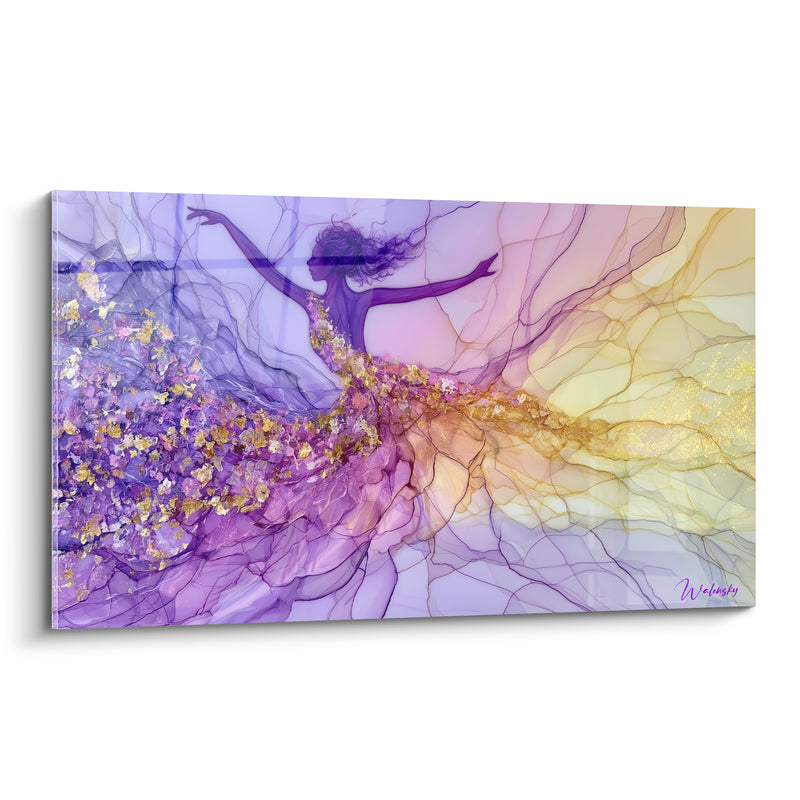 Tableau Danseuse violette aux volutes dorées - Envol lumineux - Edition Danseuse abstrait