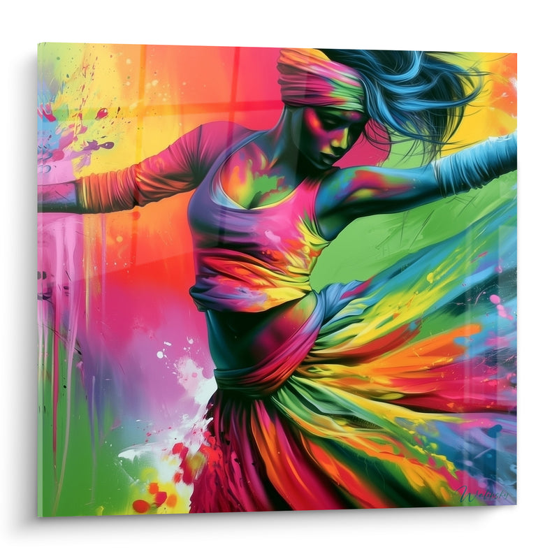 Tableau Danseuse voilée aux teintes rose et vert - Tourbillon vivant - Edition Danseuse abstrait