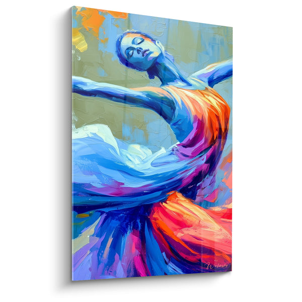 Blue and Orange Dancer Painting with White Sails - Face with Closed Eyelids - Dancer Abstract Edition