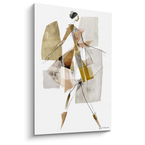 Ochre and Beige Dancer Painting with Geometric Shapes - Brown Bun in Profile - Dancer Abstract Edition