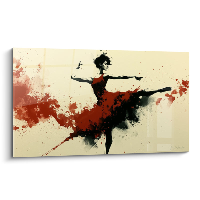 Tableau Danseuse en robe rouge éclaboussée d'encre - Élan de passion - Edition Danseuse abstrait