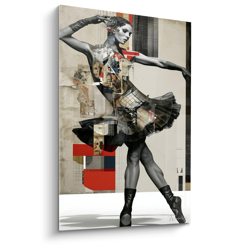 Tableau Danseuse noir et blanc aux touches rouges - Pas suspendu - Edition Danseuse abstrait