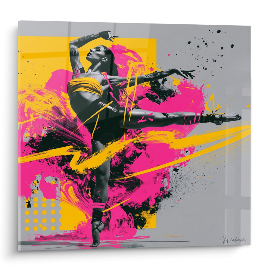 Tableau Ballerine en arabesque rose et jaune - Élan libéré - Edition Danseuse