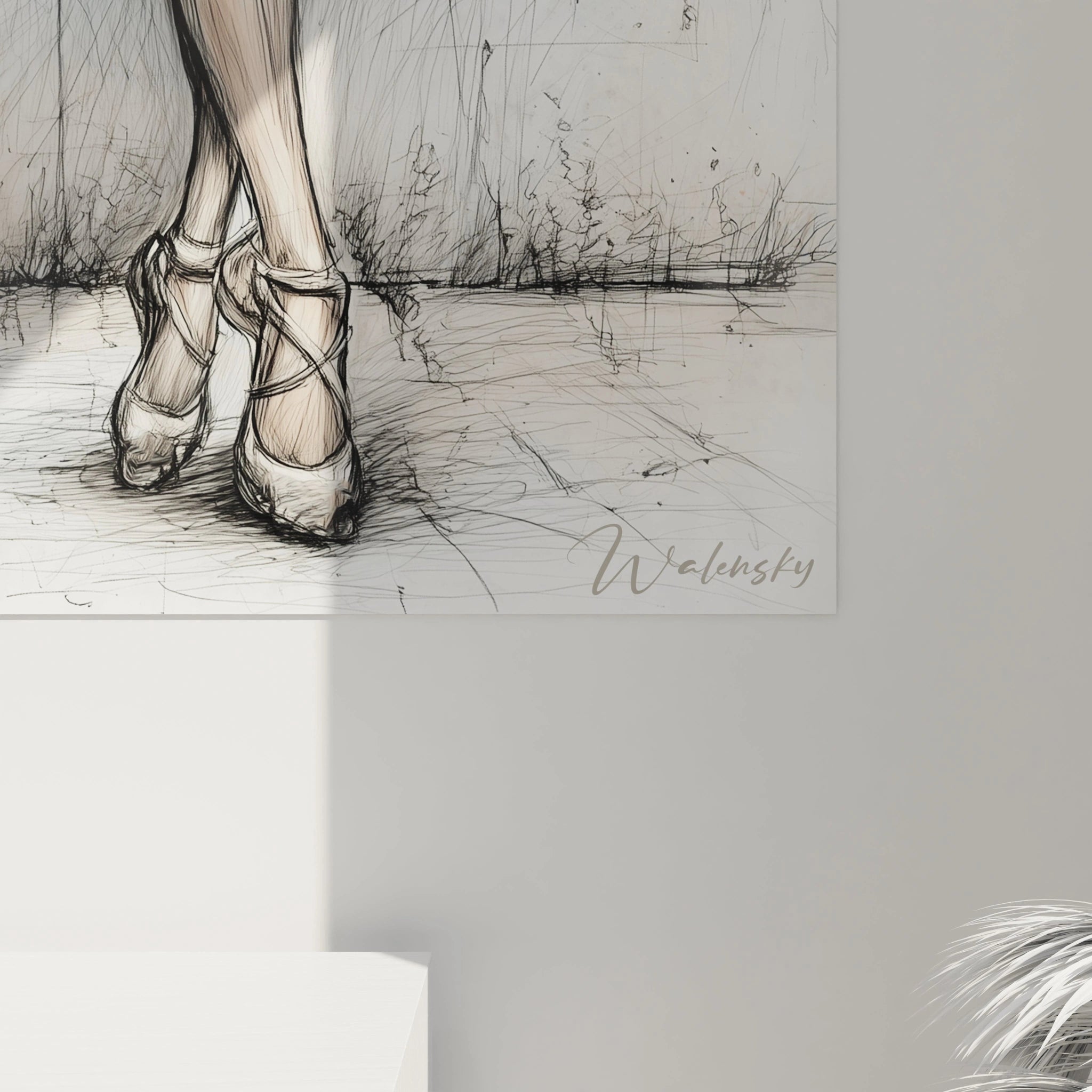 tableau danseuse africaine mural signé Walensky dessin au trait pieds en pointe style minimaliste