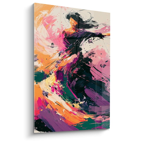 Tableau Silhouette pourpre et orangée en mouvement - Élan suspendu - Edition Danseuse