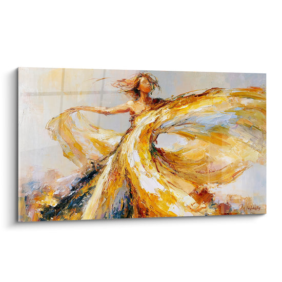 Tableau Danseuse en robe dorée et blanche envolée - Envol doré - Edition Danseuse