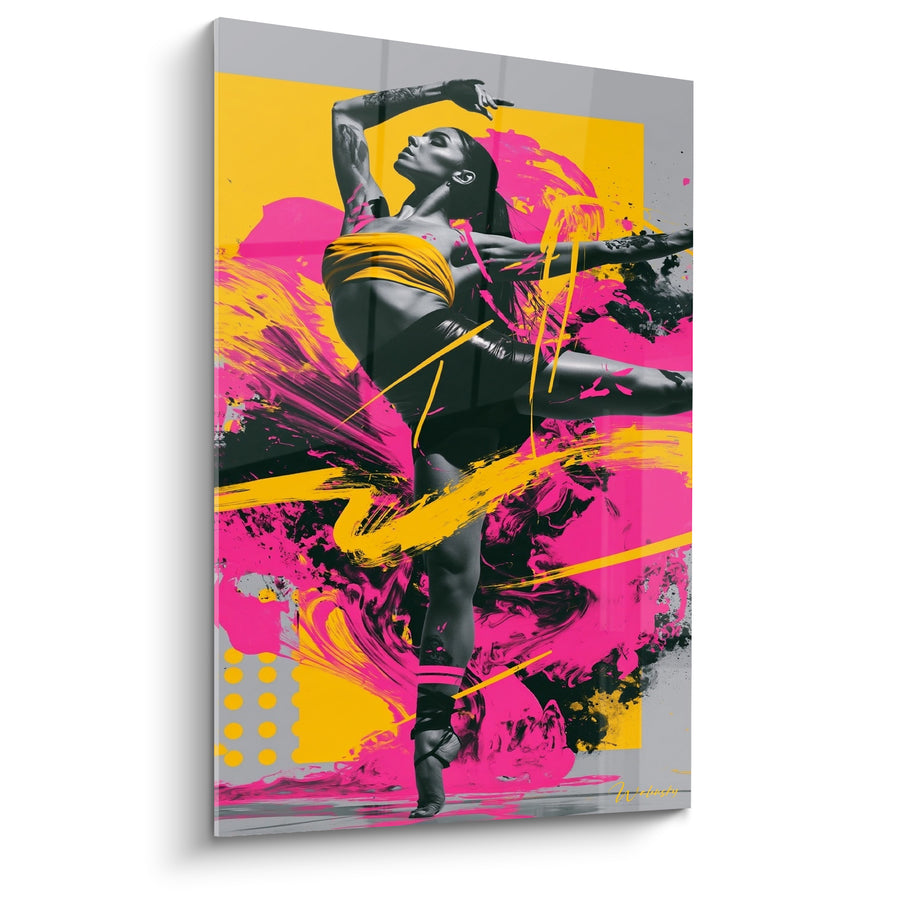 Tableau Danseuse noir et blanc éclaboussures roses - Envol explosif - Edition Danseuse
