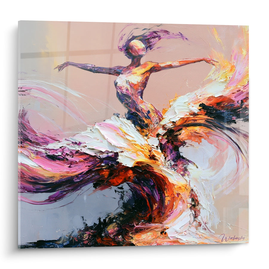 Tableau Danseuse tourbillon orange et violet en mouvement - Envol flamboyant - Edition Danseuse