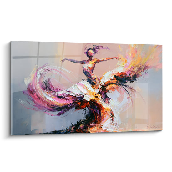 Tableau Danseuse violette et orange en mouvement - Tourbillon flamboyant - Edition Danseuse