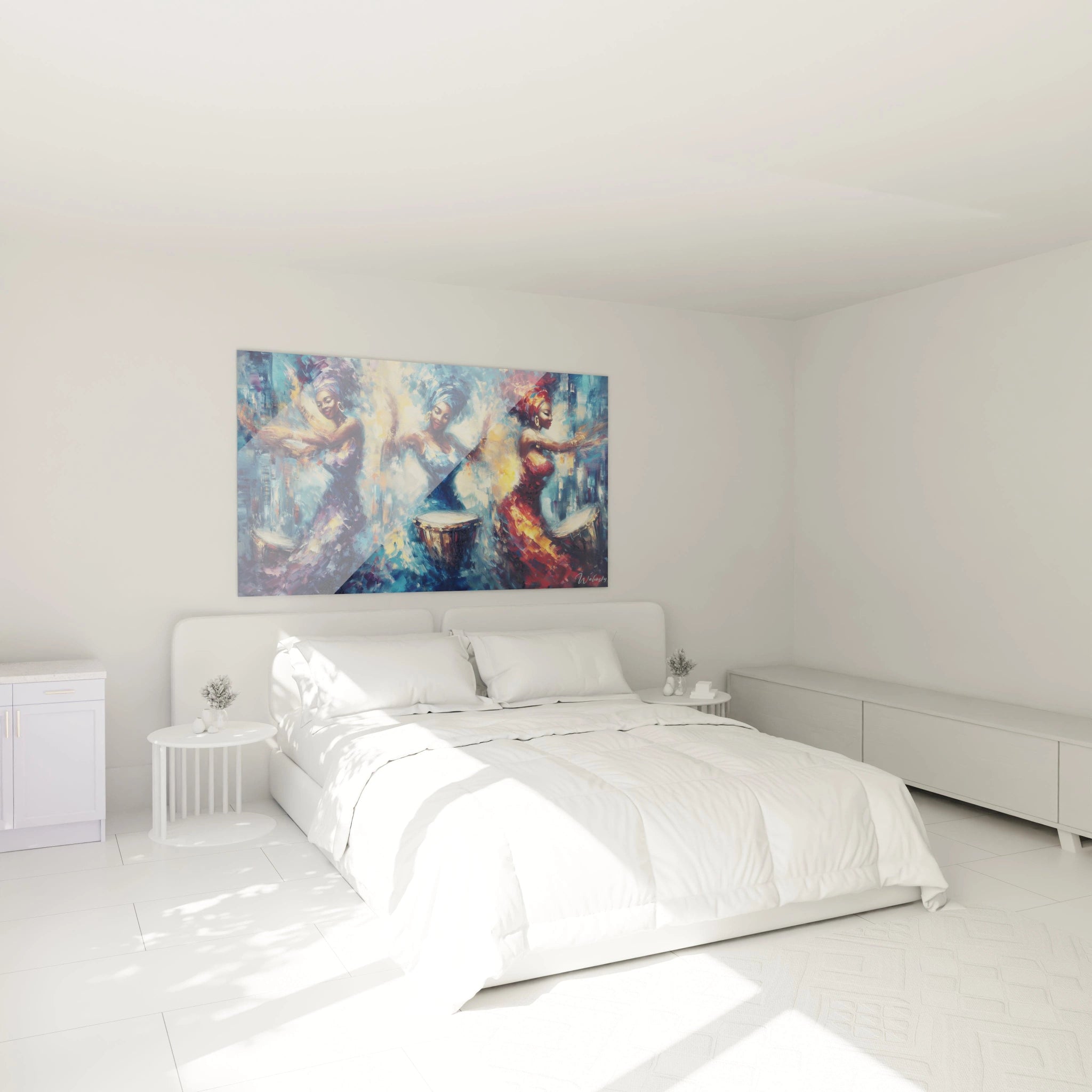 Tableau mural danse africaine moderne de Walensky, décor vibrant pour chambre à coucher