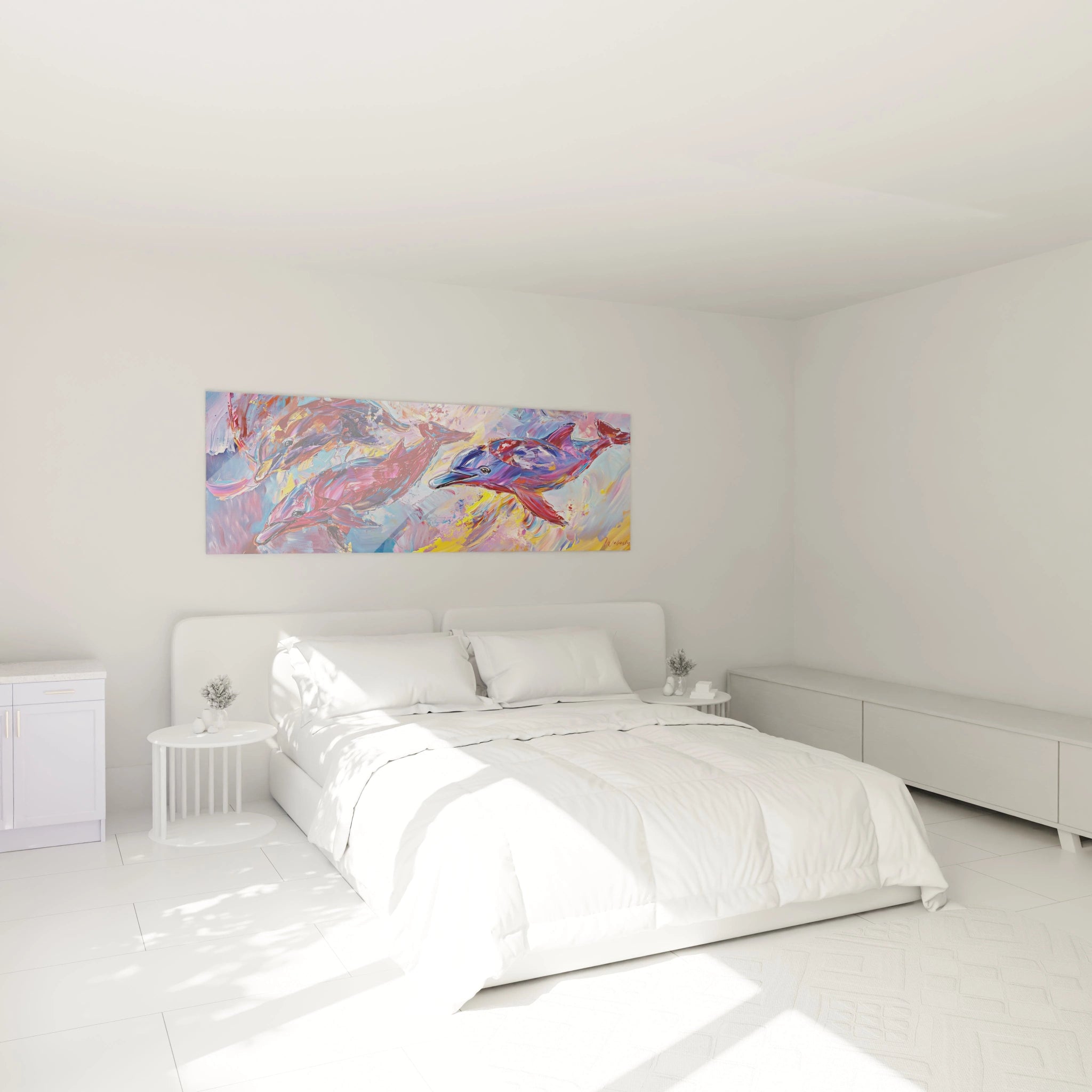 Tableau de dauphin coloré Walensky, parfait pour ajouter une touche artistique à votre chambre