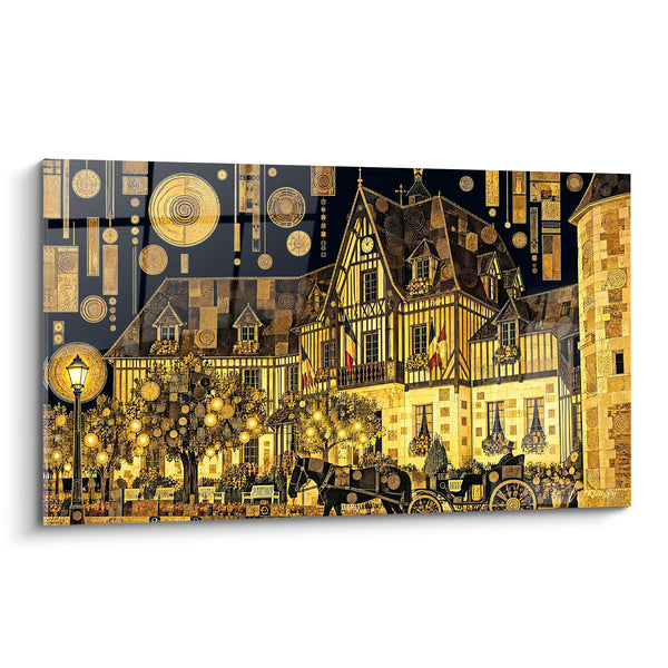 Tableau Manoir normand doré aux motifs circulaires - Soir enchanté - Edition Deauville Normandie France