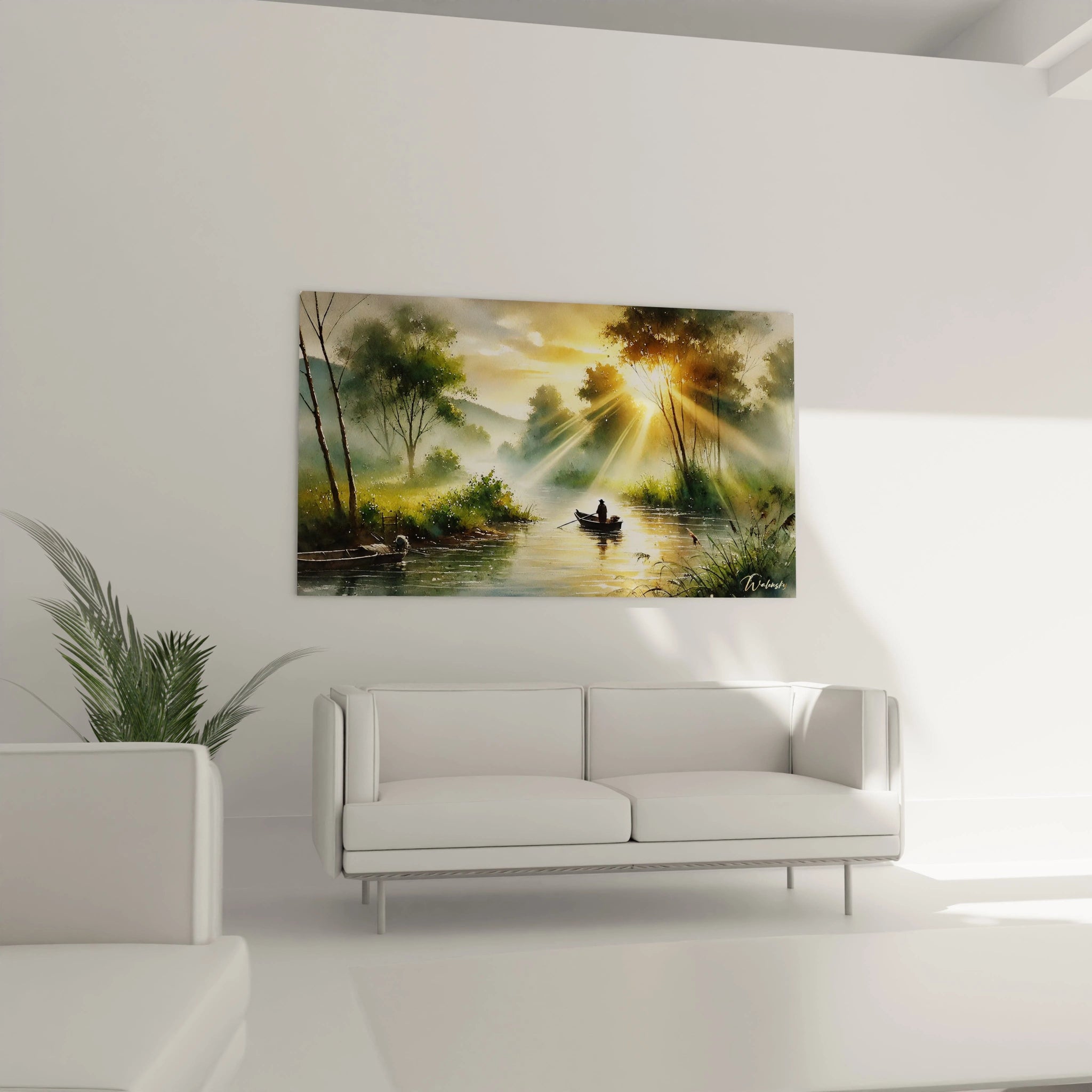 Dans votre salon, ce tableau décoration paysagère devient le point focal au-dessus du canapé. Ses couleurs apaisantes et son ambiance sereine enrichissent votre intérieur.

