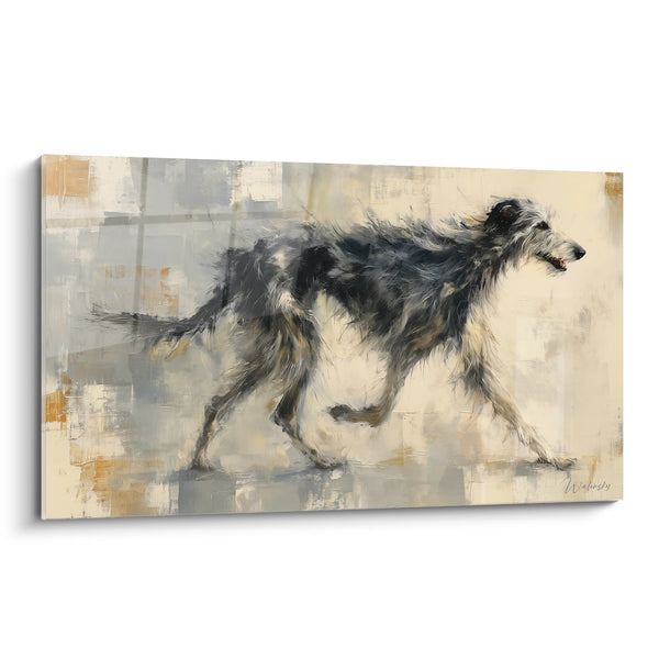 Obraz Tableau z Biełka Szarego i Białego w Biegu Malarstwo Abstrakt - Instynkt Dzikiego - Edycja Deerhound
