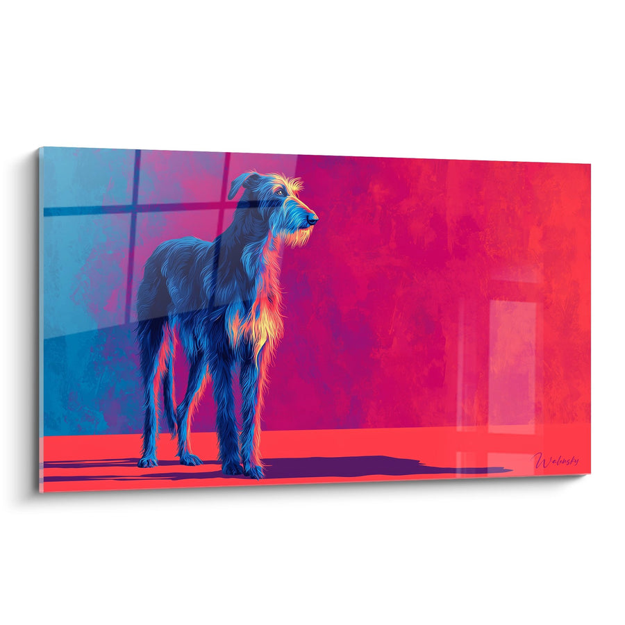 Deerhound Stehend Elektrische Farben Blau und Rot - Neon Glanz - Deerhound Edition