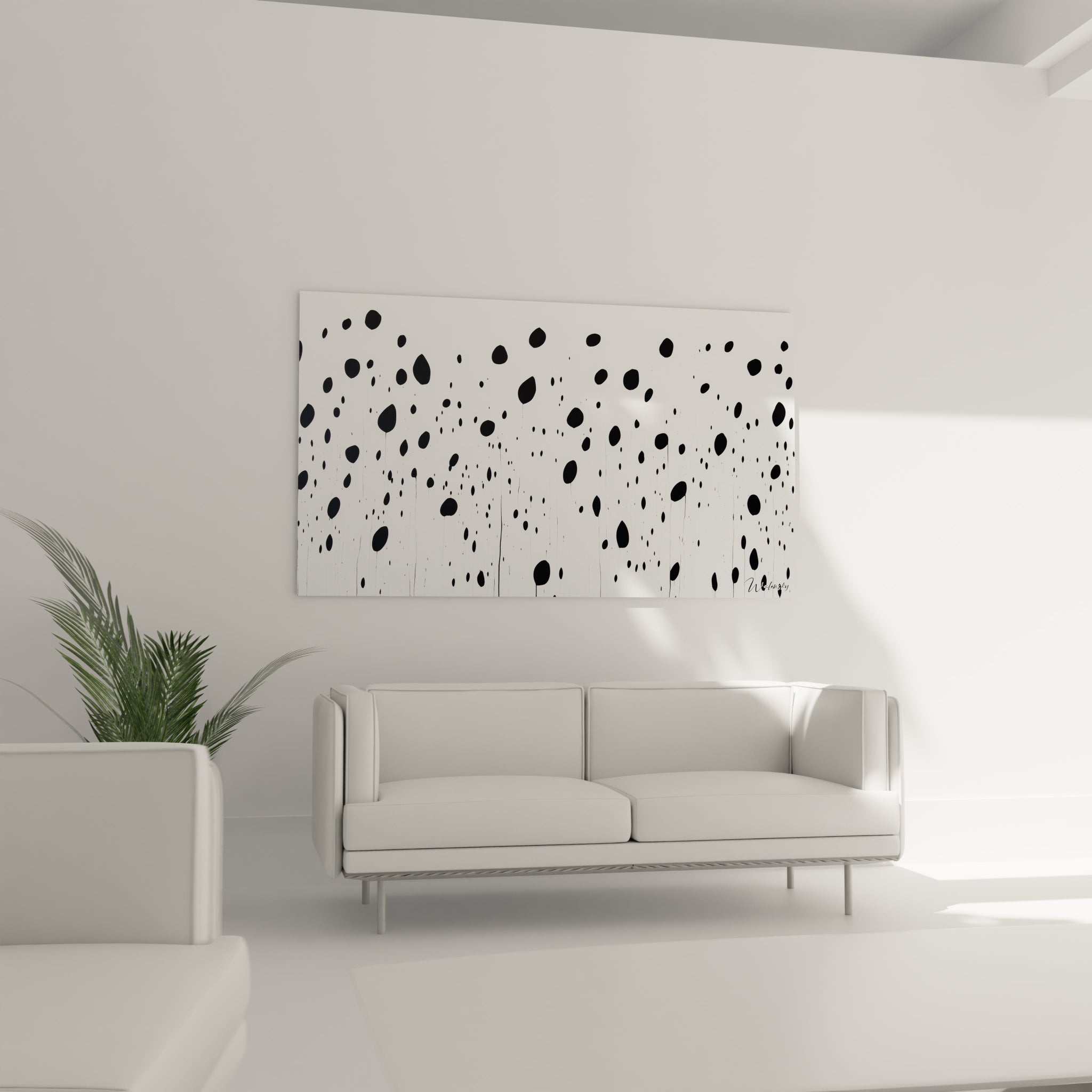 Tableau tacheté noir et blanc de Walensky, parfait pour décorer un salon moderne