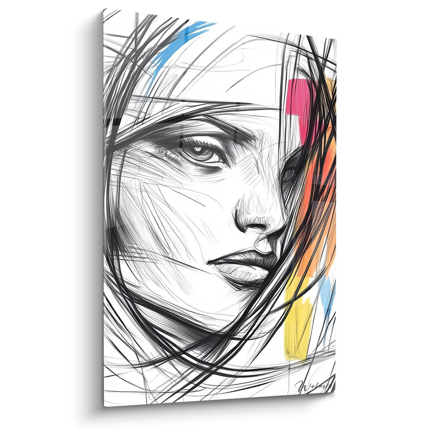 Tableau portrait femme moderne - Esquisse colorée - édition dessin