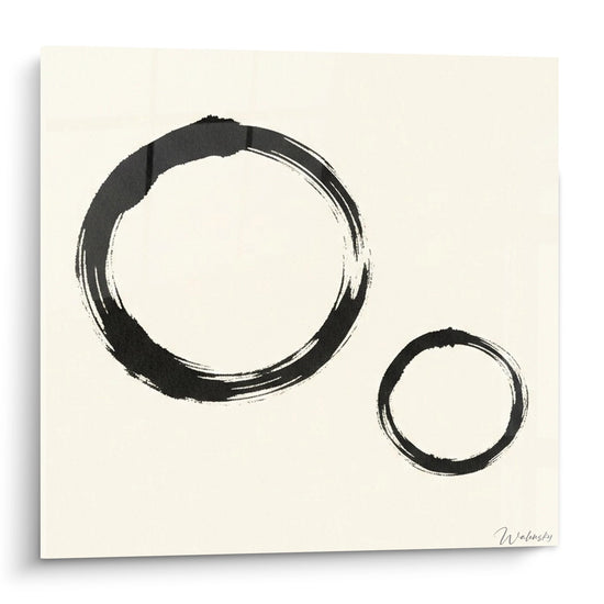 Schilderij Twee Zwarte Cirkels met Penseel op Crème Achtergrond - Zen Minimalisme - Editie Enso
