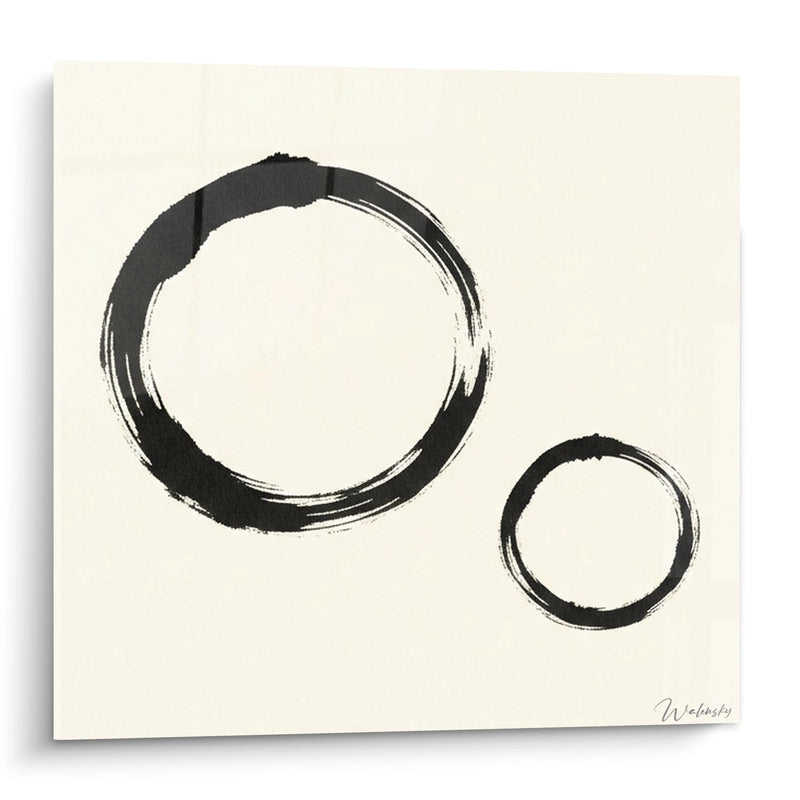 Two Black Circles Brushstroke Painting on Cream Background - Zen Minimalism - Enso Edition