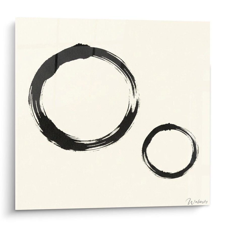 Tableau Deux Cercles Noirs au Pinceau sur Fond Crème - Minimalisme Zen - Edition Enso