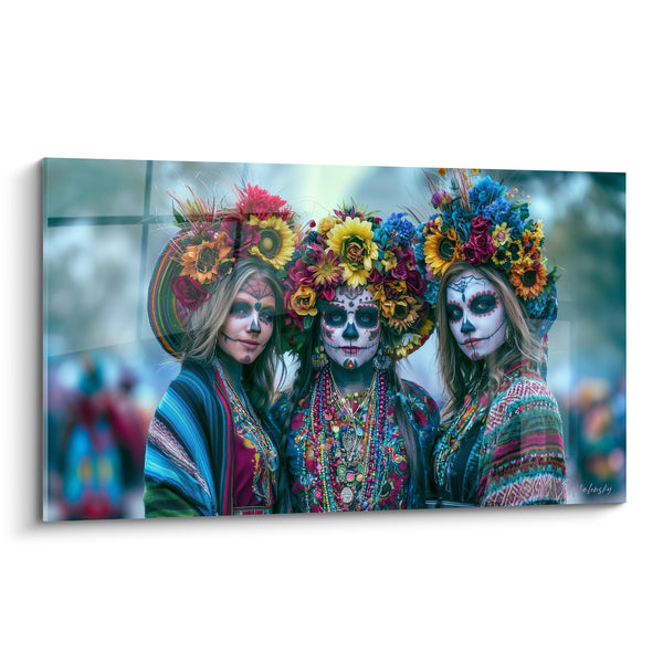 Painting Three Faces Painted with Multicolored Flowers - Ritual of Souls - Dia de los Muertos Edition