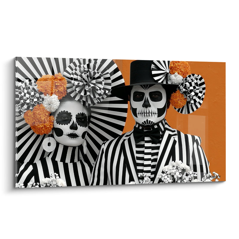 Tableau Couple maquillé rayures noires et blanches - Veillée costumée - Edition Dia de los Muertos