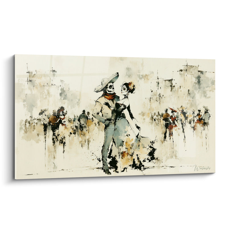 Tableau Couple squelette élégant en procession funéraire - Valse des âmes - Edition Dia de los Muertos