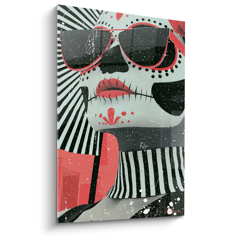 Tableau Crâne maquillé aux lunettes rouges et noires - Défilé masqué - Edition Dia de los Muertos