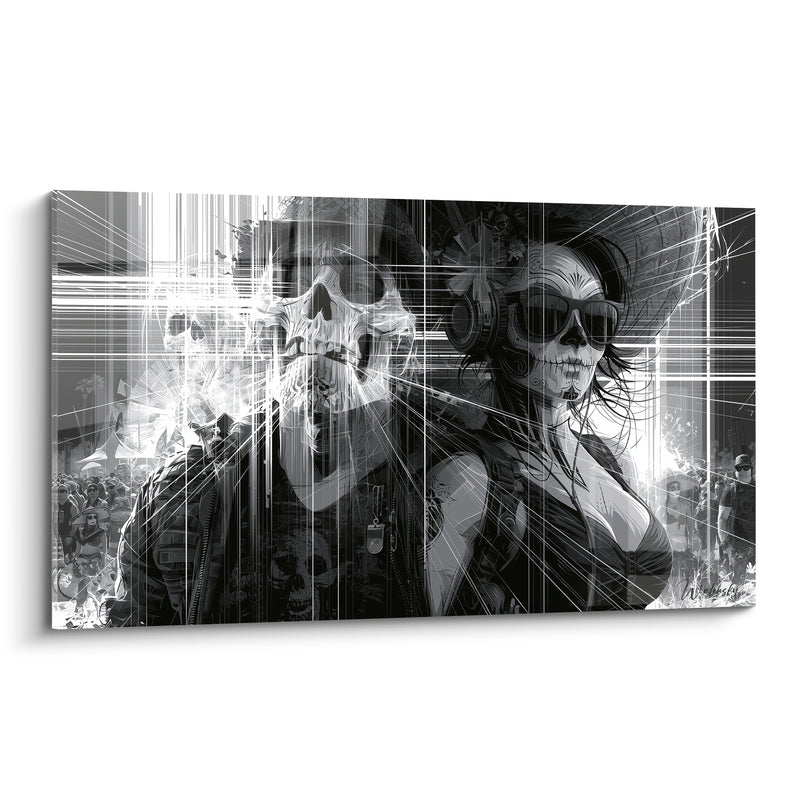 Tableau Crânes peints noir et blanc urbain - Défilé nocturne - Edition Dia de los Muertos