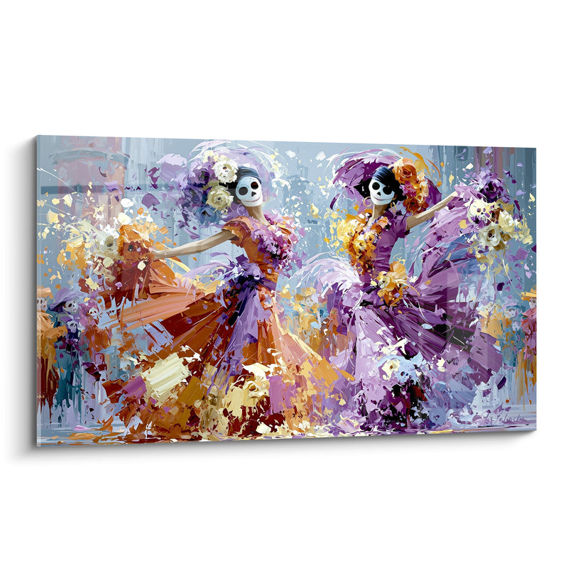 Tableau Danseuses violettes aux robes orangées - Valse des offrandes - Edition Dia de los Muertos